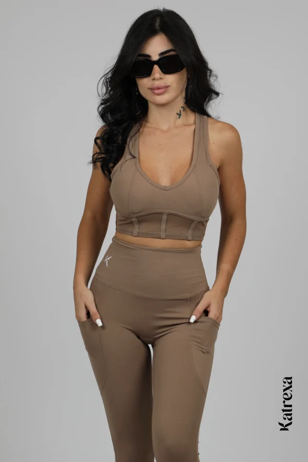 Katrexa's Sleek Brown Athletic Duo: Bra & Leggings