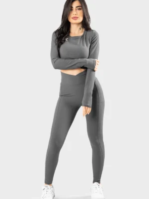 Charcoal Chic Cut-Out Activewear Set