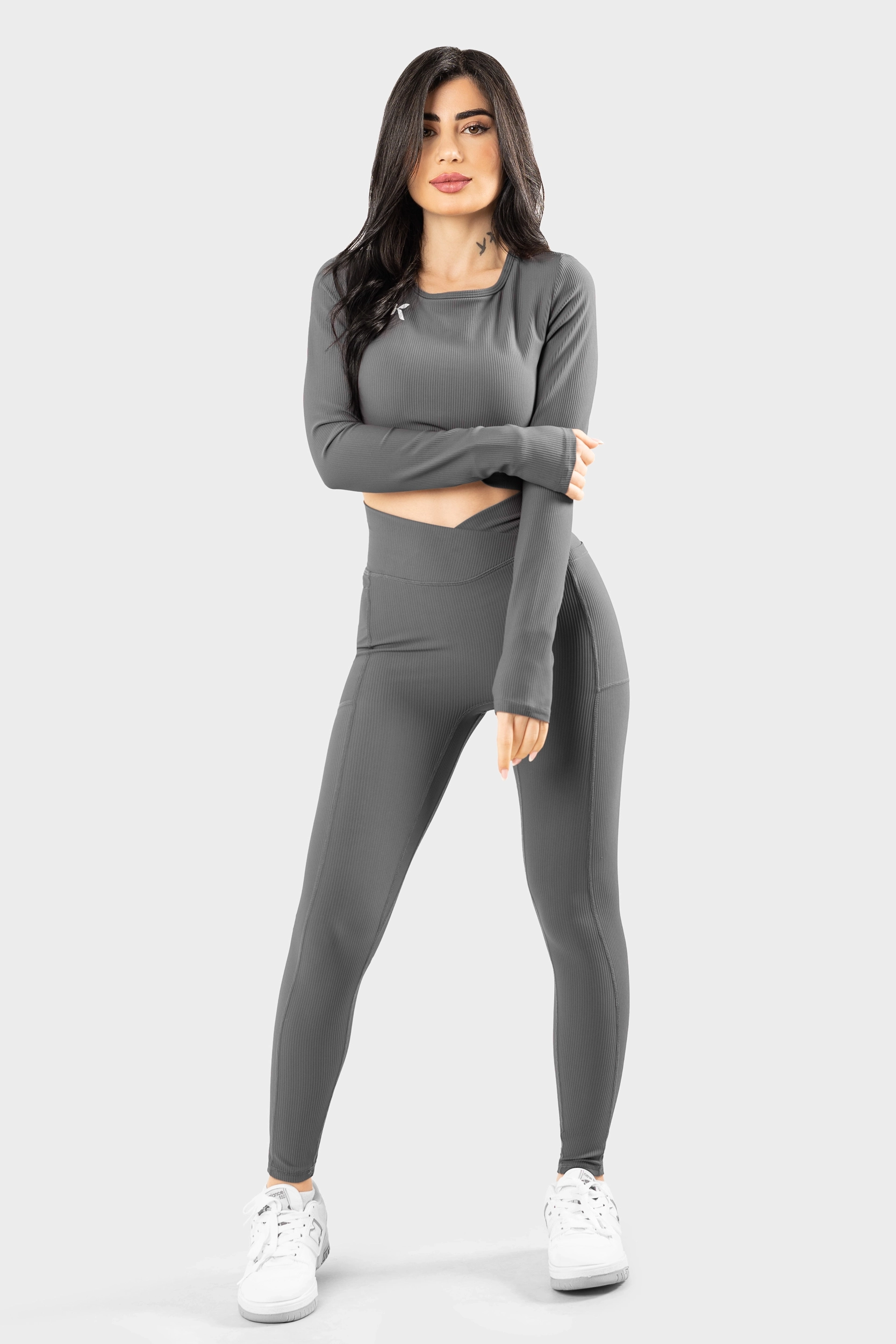 Charcoal Chic Cut-Out Activewear Set - Katrexa Store